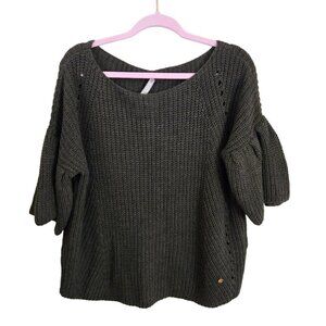 Fly Girl Italian Made Alpaca Blend Olive Green Bell Short Sleeve Sweater Size M